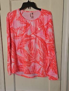 Zero Xposur Long-Sleeve Swim Women's Top - Neon Coral Palm Print